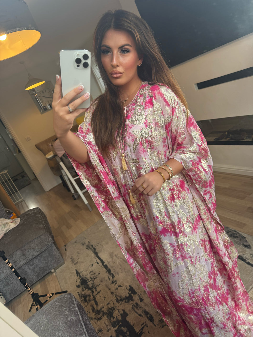 Pink & gold kaftan dress