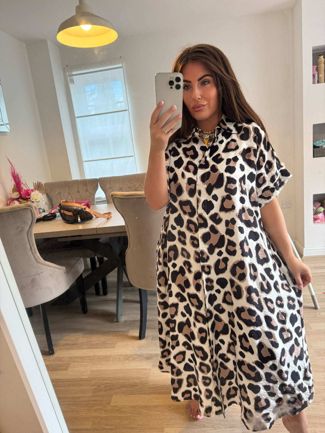 Leopard curve dress graffiti writing on back