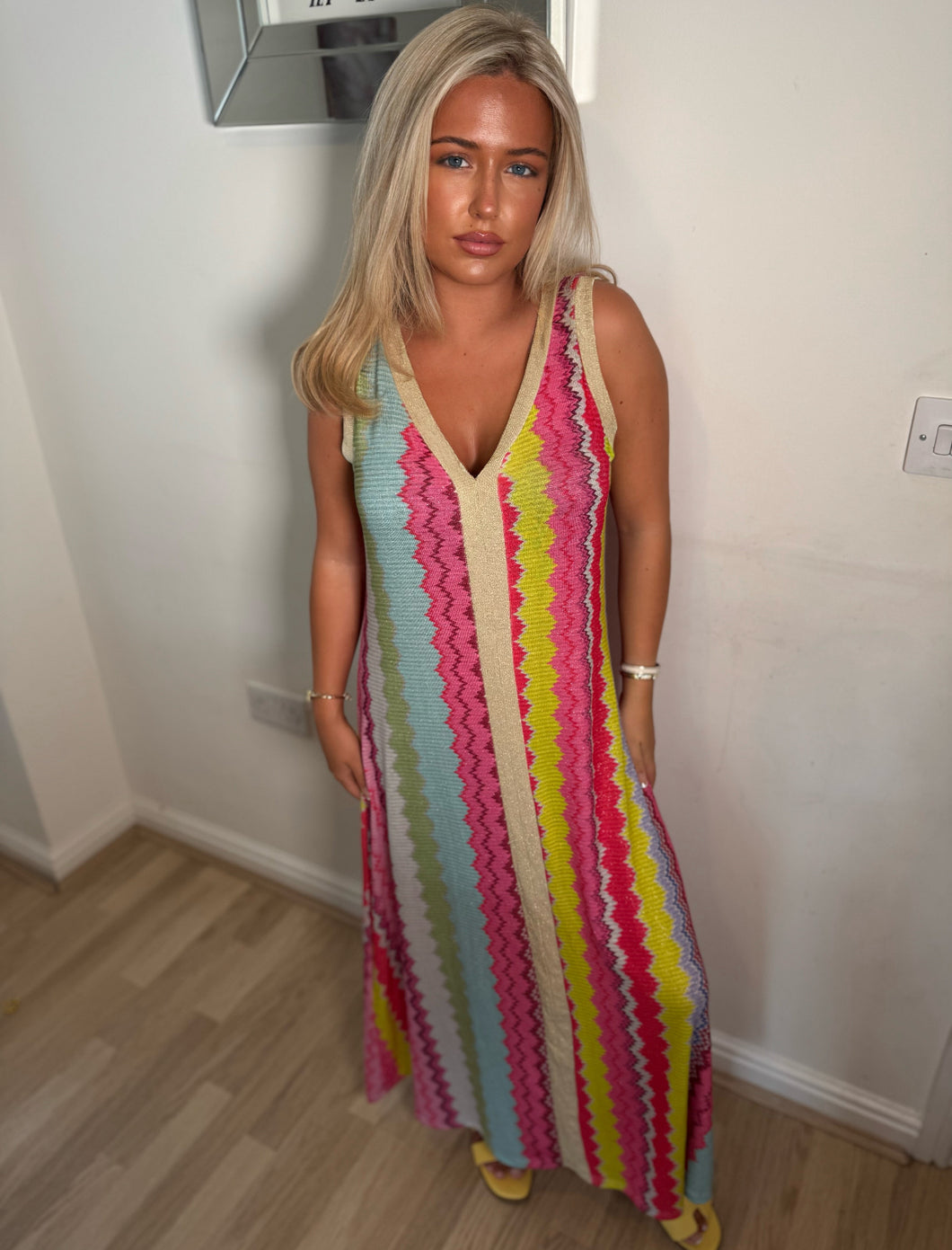 Lime zigzag lurex dress