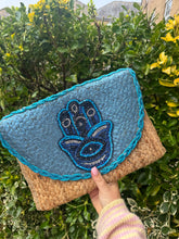 Load image into Gallery viewer, Blue large hamsa 🪬 clutch bag
