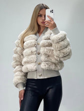 Load image into Gallery viewer, Cream faux fur cardigan jacket
