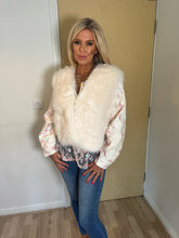 Load image into Gallery viewer, Cream faux fur gillet with sequin sleeves
