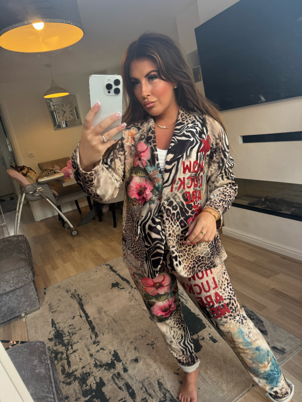 Animal print cord blazer set