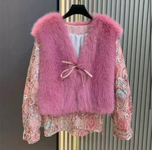 Load image into Gallery viewer, Pink faux fur gillet with sequin sleeves
