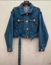 Load image into Gallery viewer, Denim cropped gold button jacket
