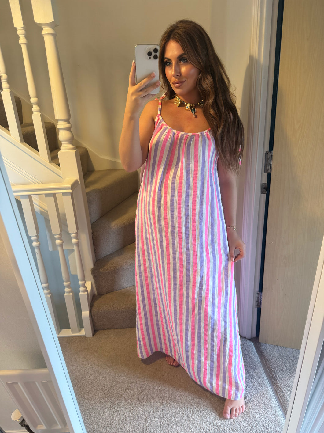 Stripe neon cheesecloth dress