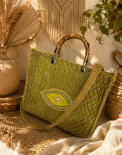 Load image into Gallery viewer, Lime boho eye tote bag
