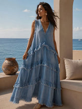 Load image into Gallery viewer, Light Denim ruffle summer dress
