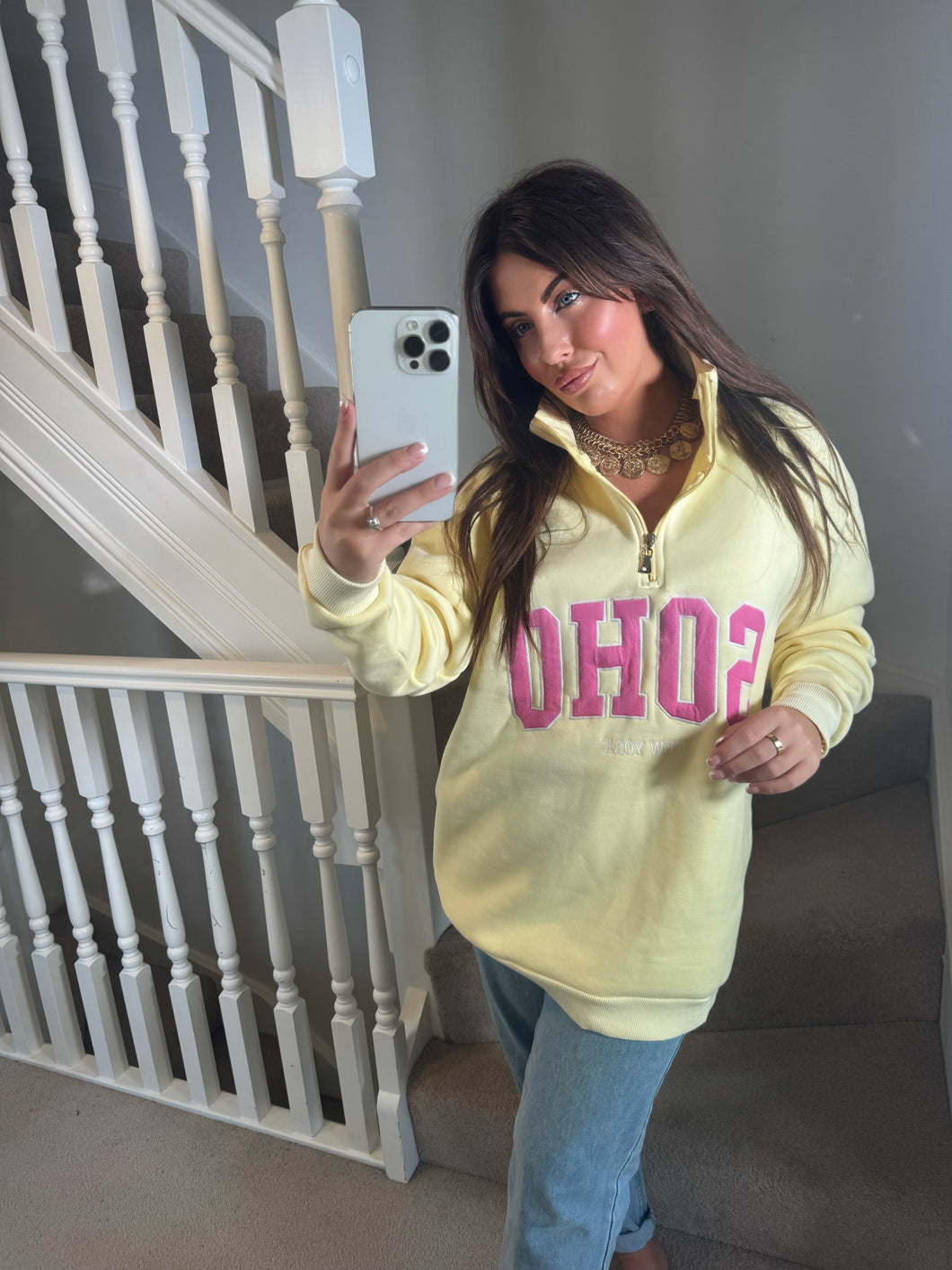 Yellow soho 3/4 zip up jumper