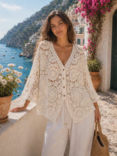 Load image into Gallery viewer, Cream pearl crochet cardigan
