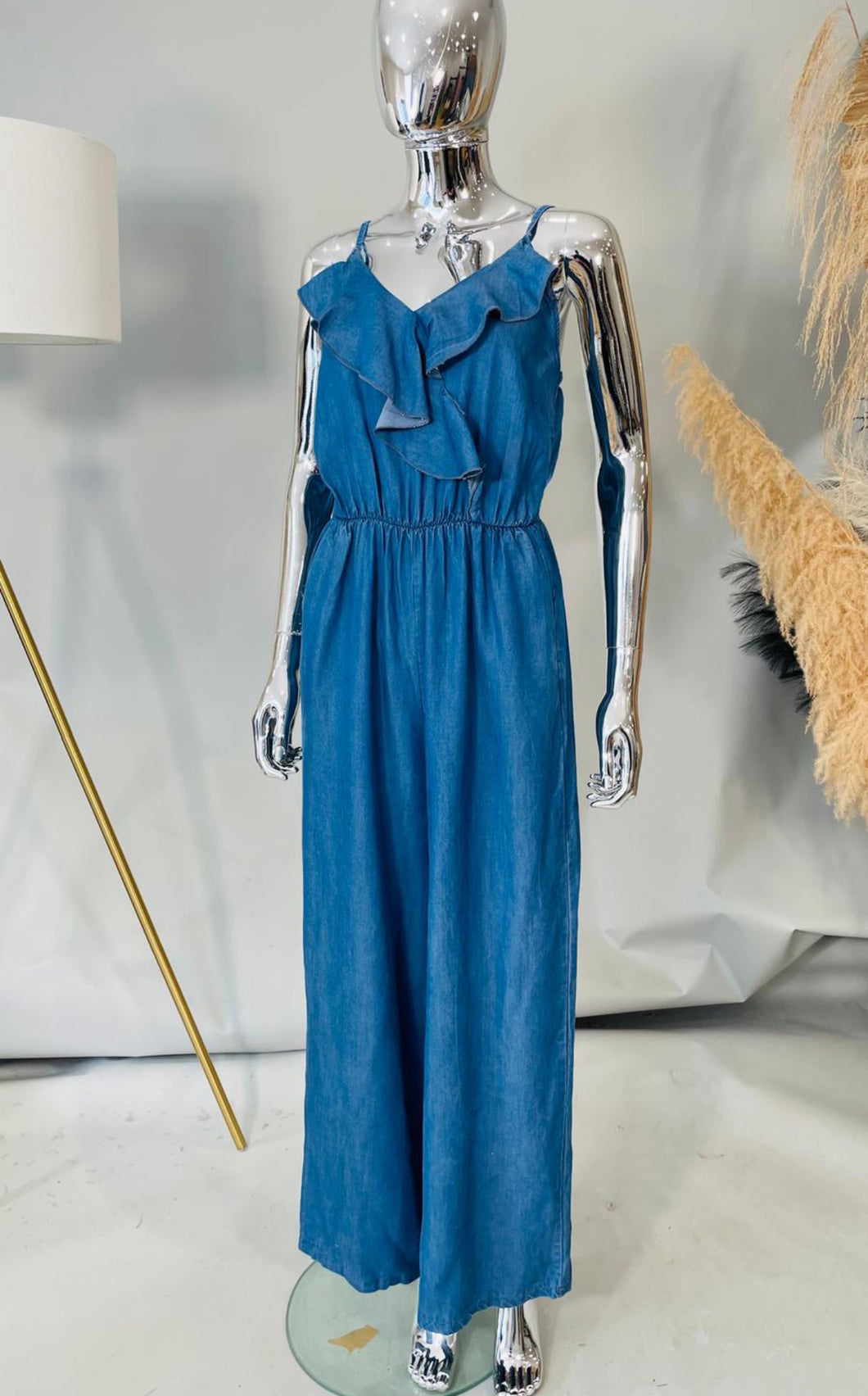 Denim ruffle jumpsuit