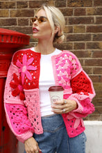 Load image into Gallery viewer, Pink&amp;red 3D crochet cardigan handmade
