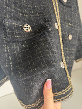 Load image into Gallery viewer, Black and gold soft tweed cardigan
