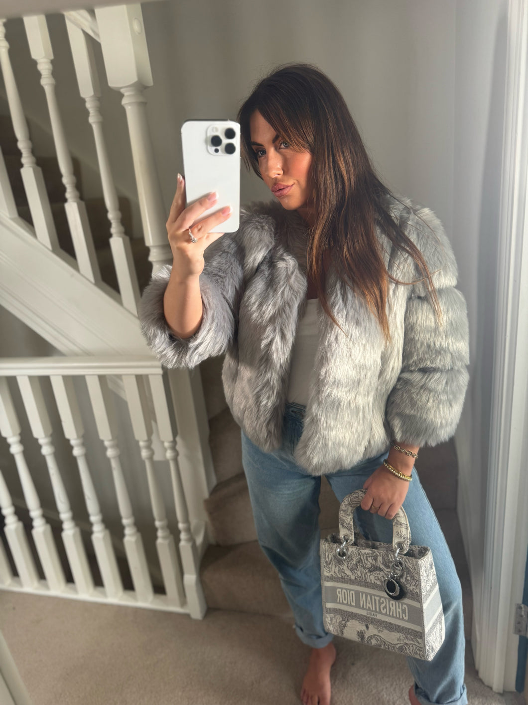 Faux fur grey coat
