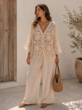 Load image into Gallery viewer, Cream pearl crochet cardigan
