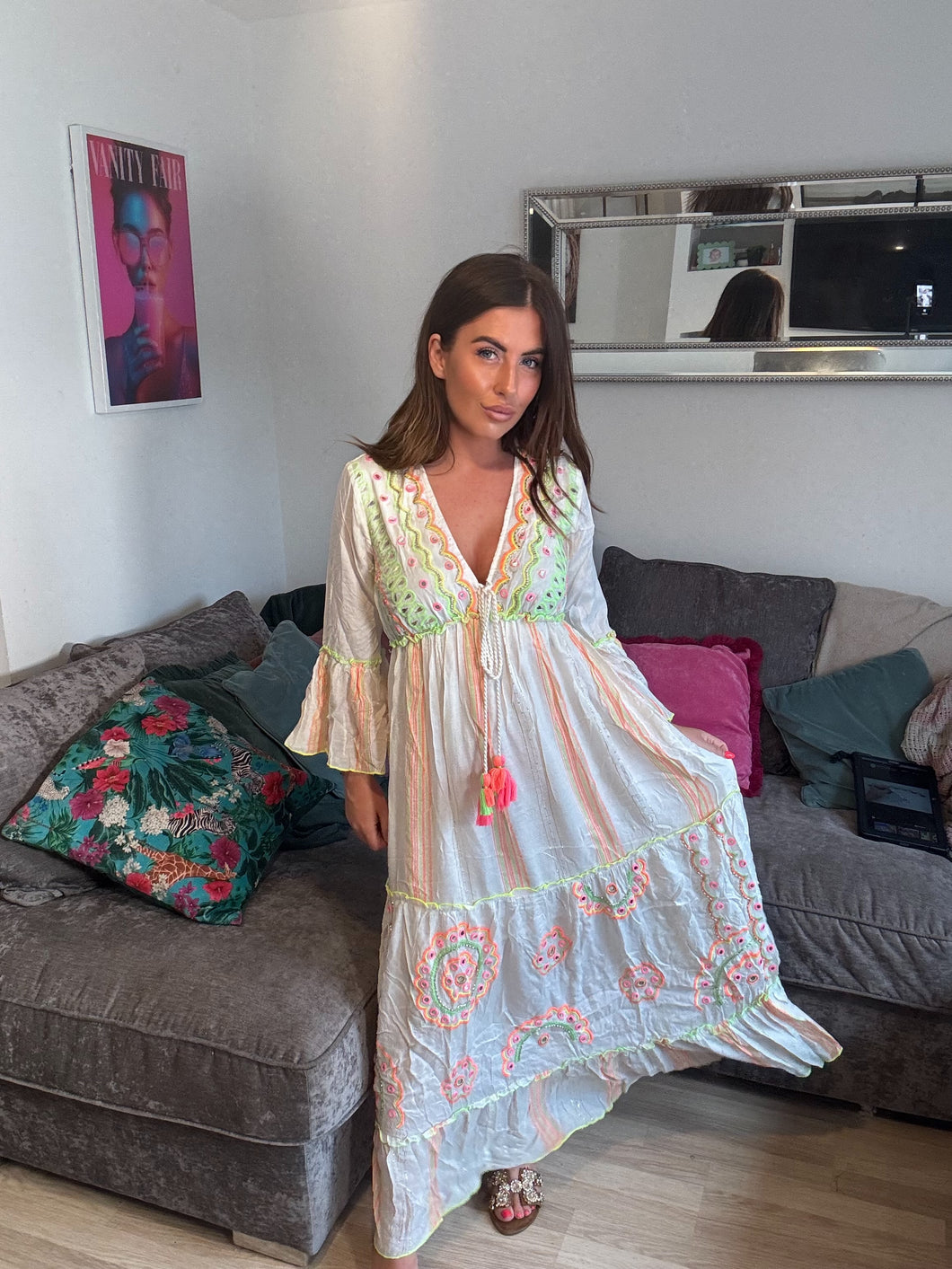 neon boho dress Luxe maxi blue metallic or a cyberpunk color:Ivory Lace With Ivory Lining Malin Black And White
