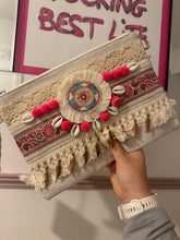 Load image into Gallery viewer, Pom Pom boho clutch bag

