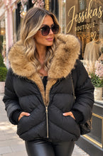 Load image into Gallery viewer, Faux fur black puffa hood
