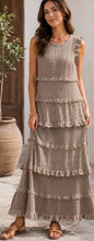 Load image into Gallery viewer, Mocha textured ruffle dress
