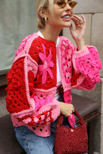 Load image into Gallery viewer, Pink&amp;red 3D crochet cardigan handmade
