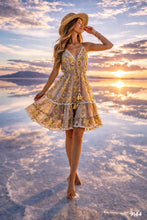 Load image into Gallery viewer, Yellow boho midi embroidery dress
