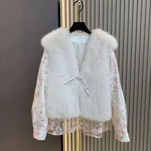 Load image into Gallery viewer, Cream faux fur gillet with sequin sleeves
