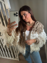Load image into Gallery viewer, Beige tassle block cardigan loopy
