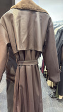 Load image into Gallery viewer, Brown faux leather trench coat
