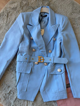 Load image into Gallery viewer, Blue B belted blazer
