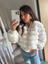 Load image into Gallery viewer, Cream faux fur cardigan jacket
