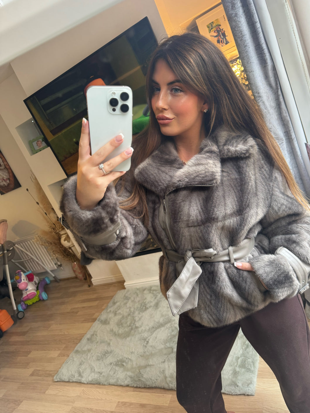 Taupe faux fur luxury coat