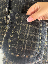 Load image into Gallery viewer, Black and gold pearl tweed cardigan
