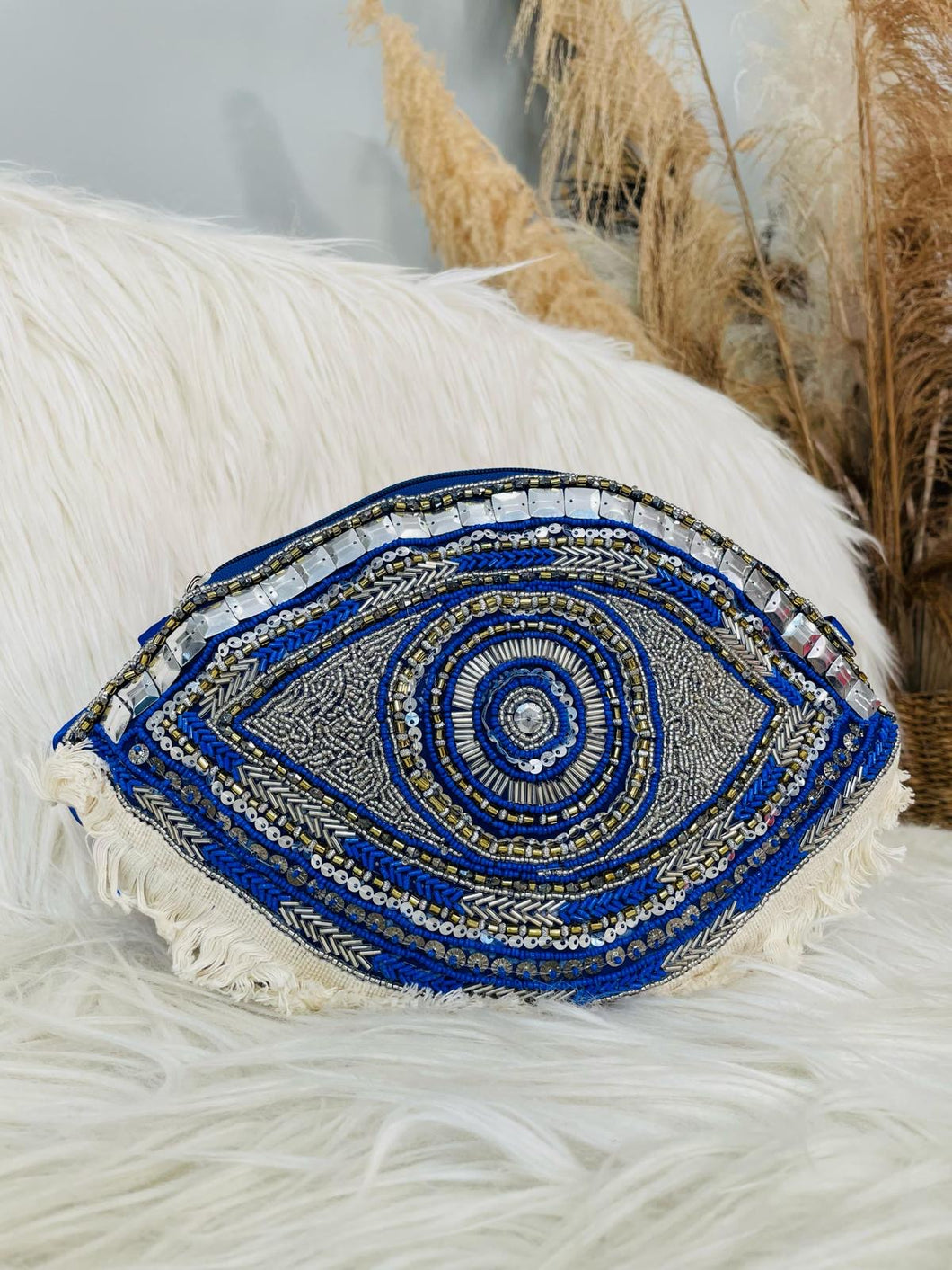 Navy embellished eye bag